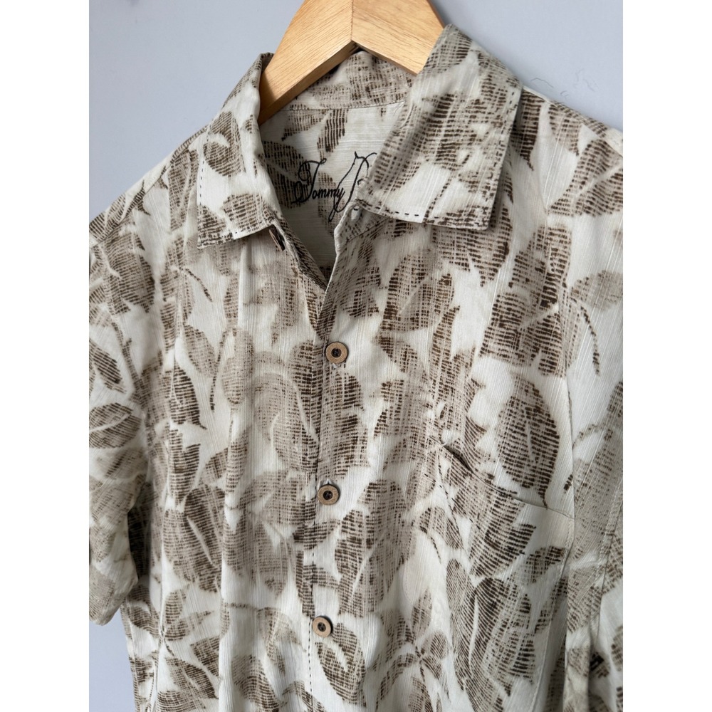 Tommy Bahama Mens Silk Short‎ Sleeve Button Up Shirt Tropical Leaf Print Size M